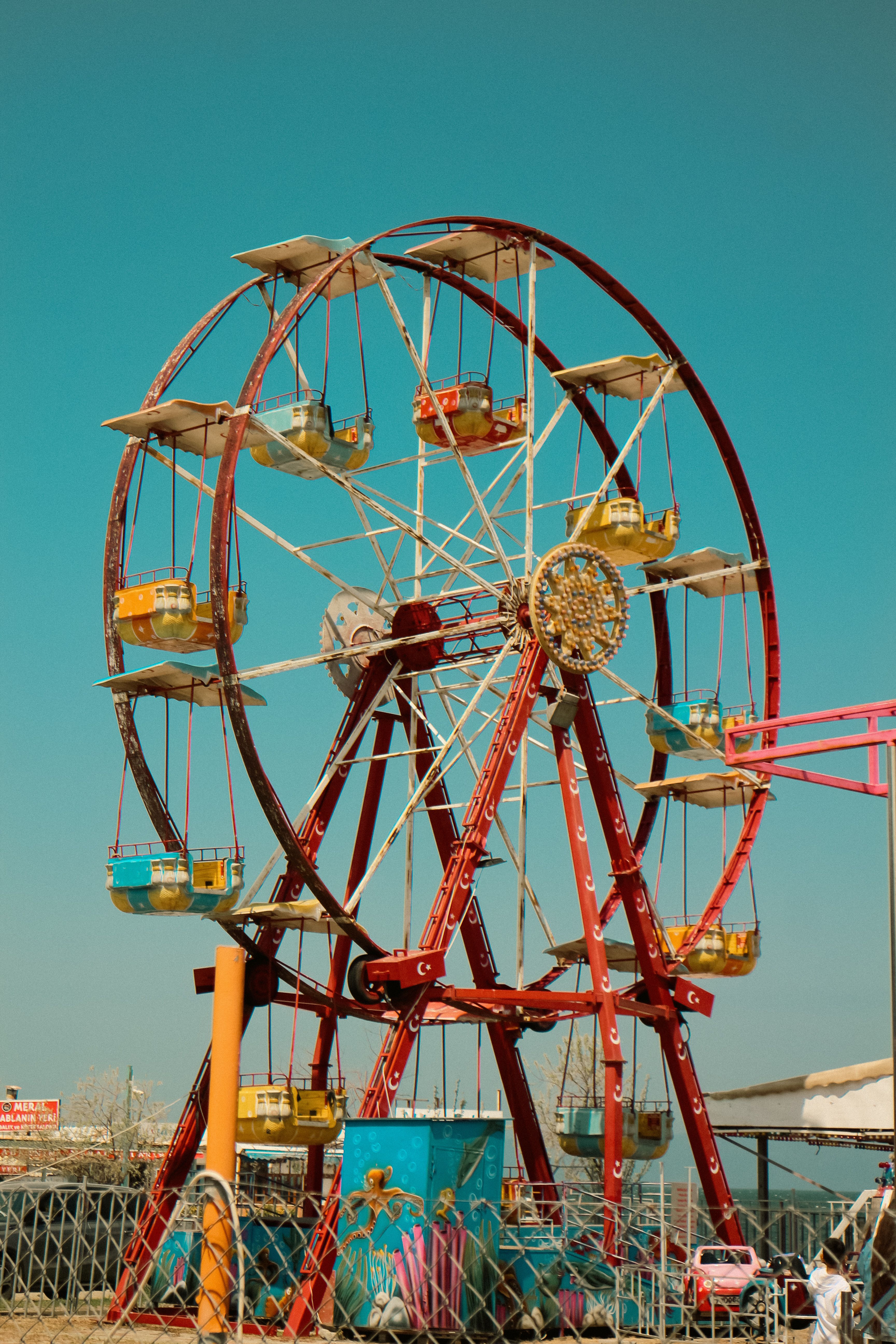 White Lighted Ferris Wheel in Amusement