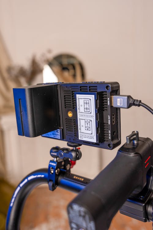 A camera mounted on a bike with a light on it