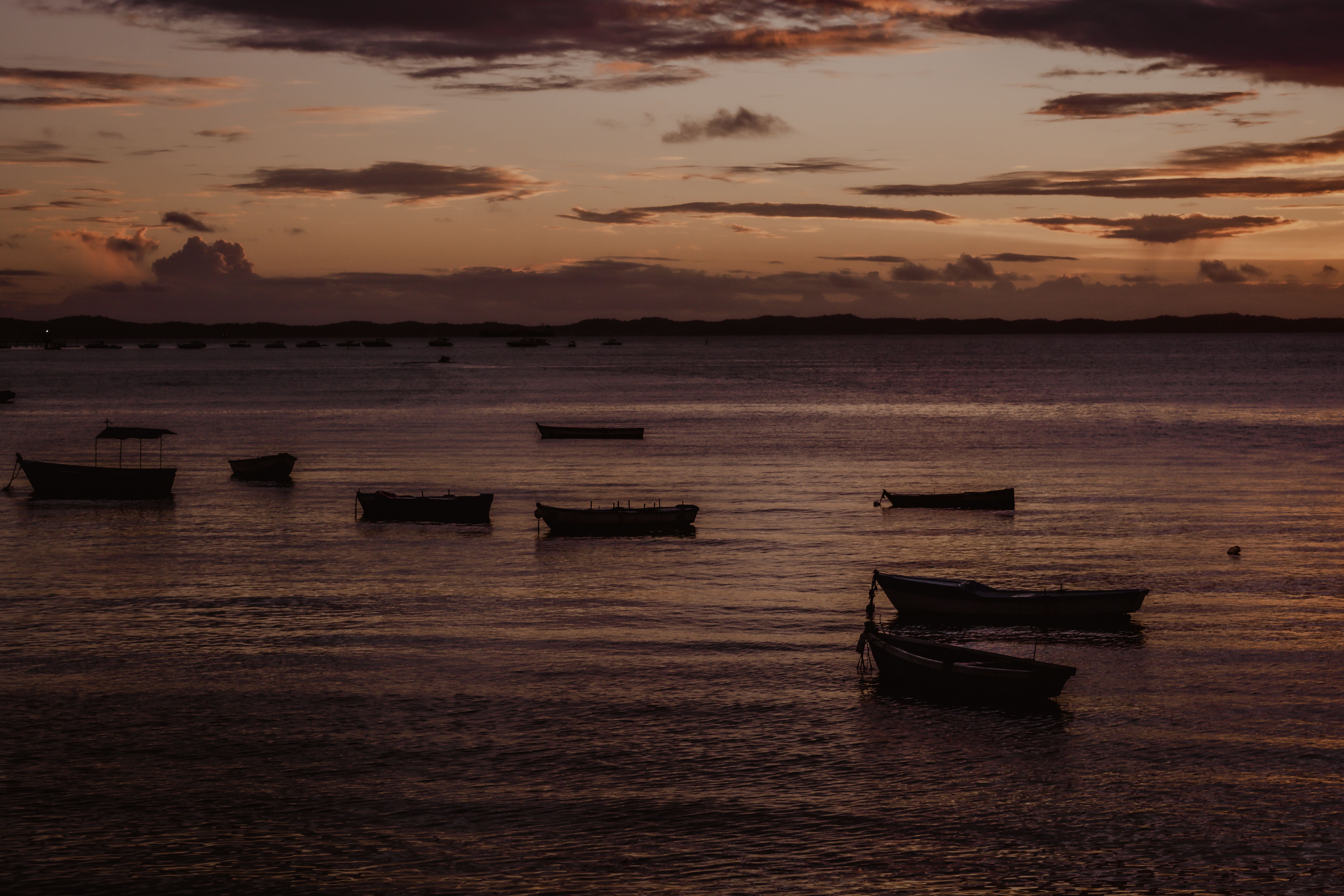 A group of boats in the water at sunset · Free Stock Photo