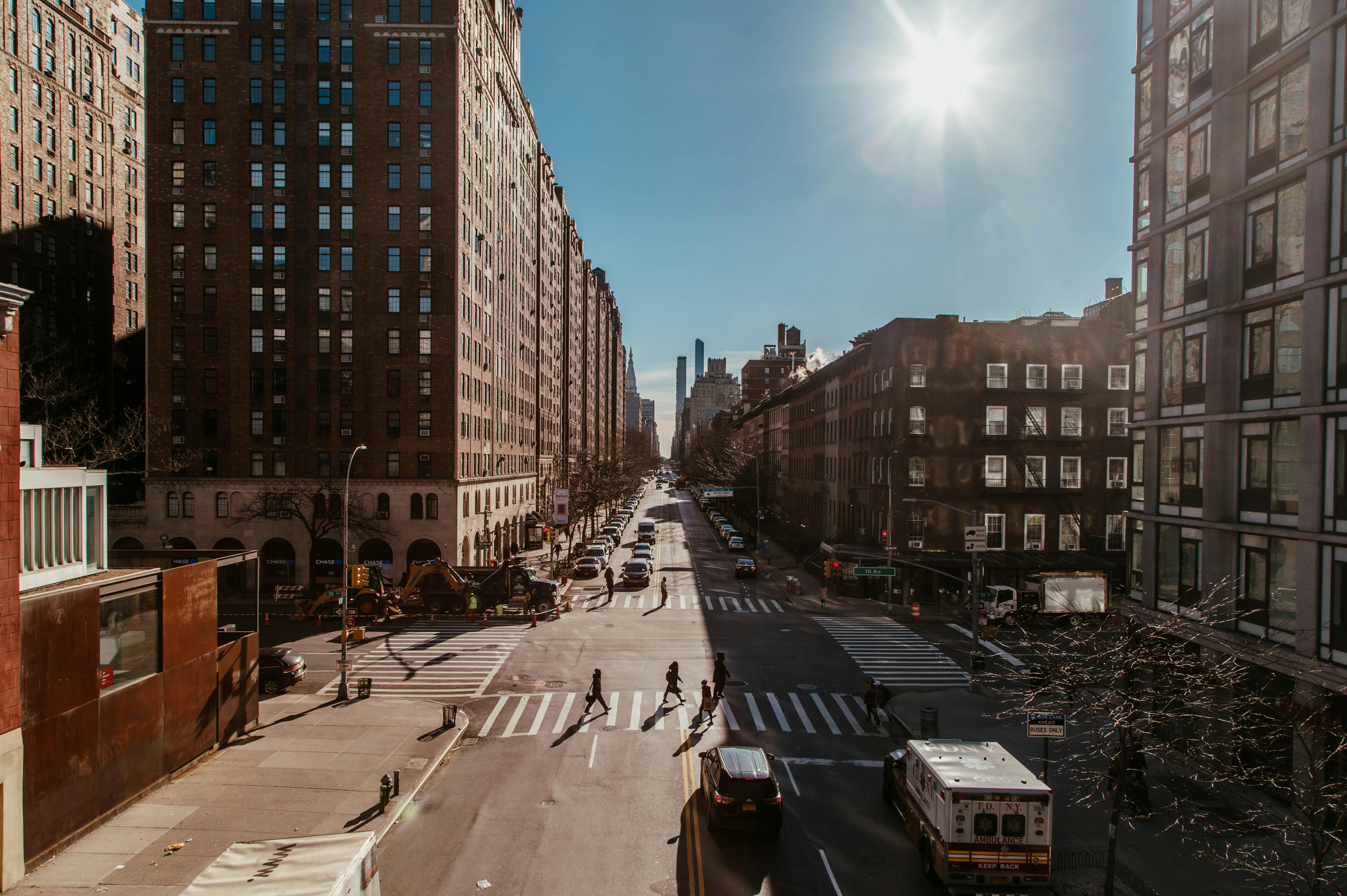 road in between buildings