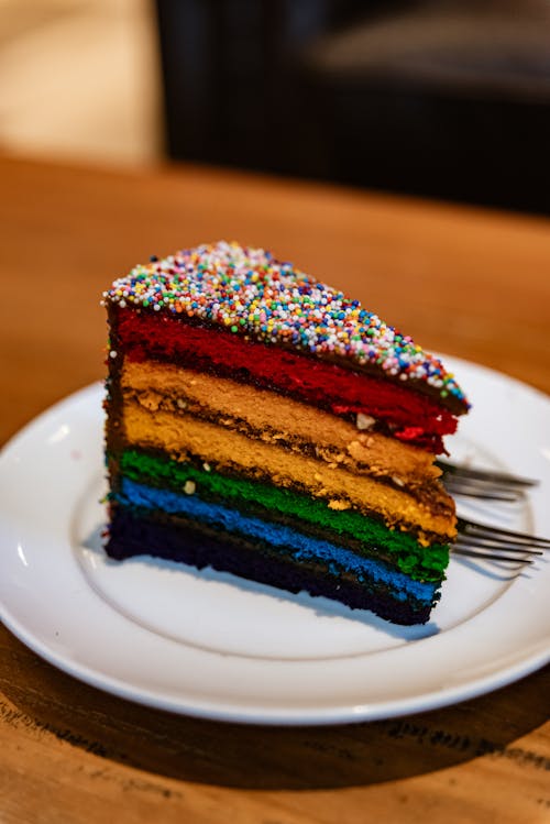 Piece of Colorful Cake in a Restaurant 