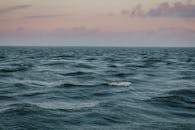 日落时分，宁静的海浪在安详的天空下，展现着自然的平和