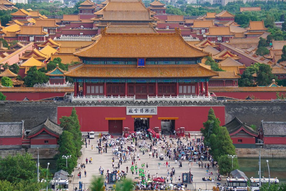 Explore the architectural splendor of the Forbidden City in Beijing from a stunning aerial perspective.