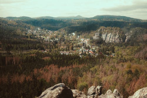 A view of a town from a mountain top