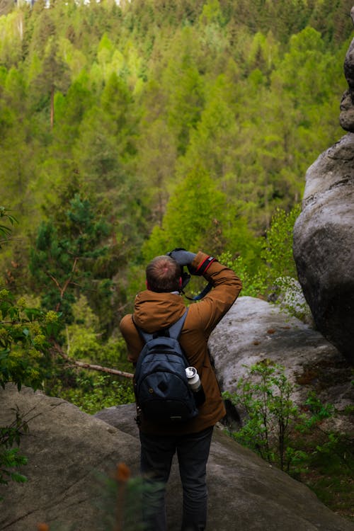 A man taking a photo of the forest