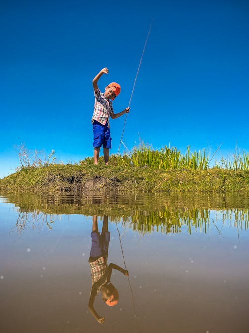 Free stock photo of blue sky, blue water, boy