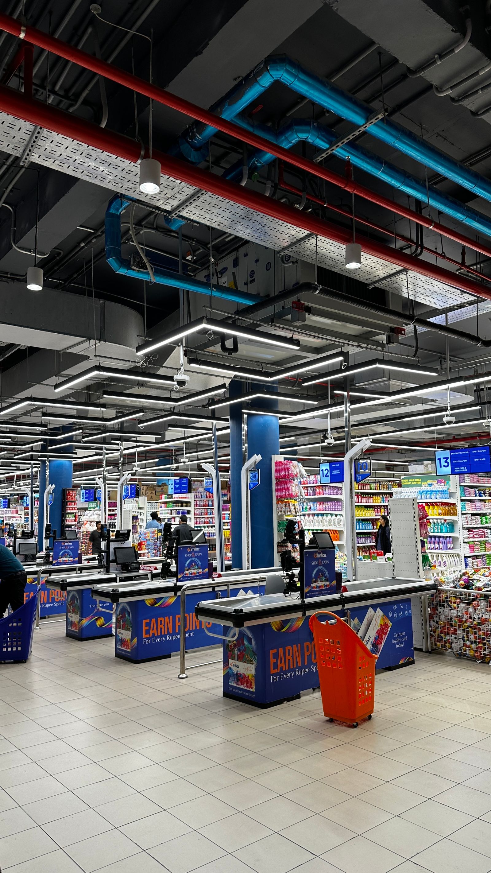 Modern supermarket interior with shelves