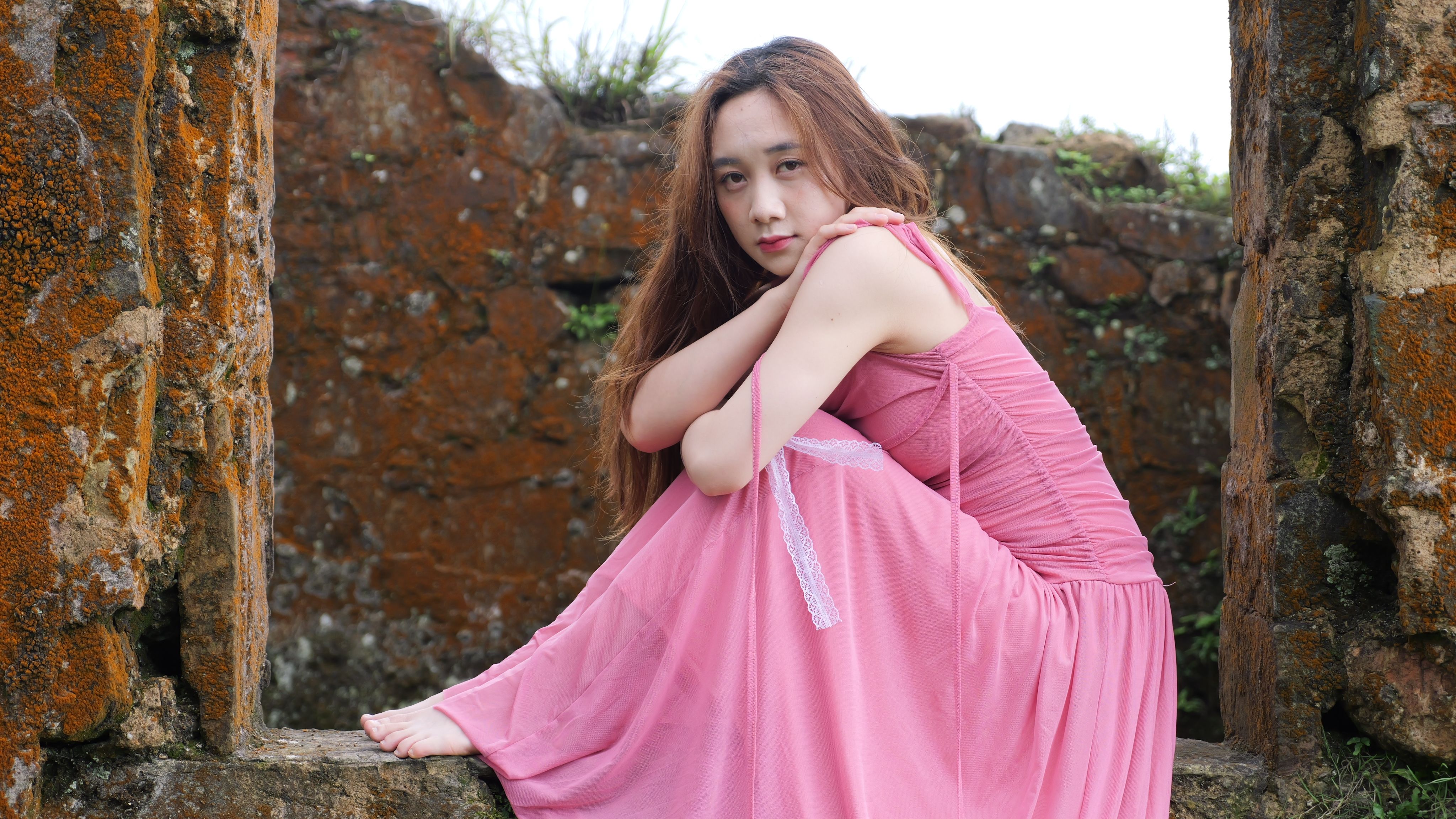 Woman Posing in Pink Dress · Free Stock Photo