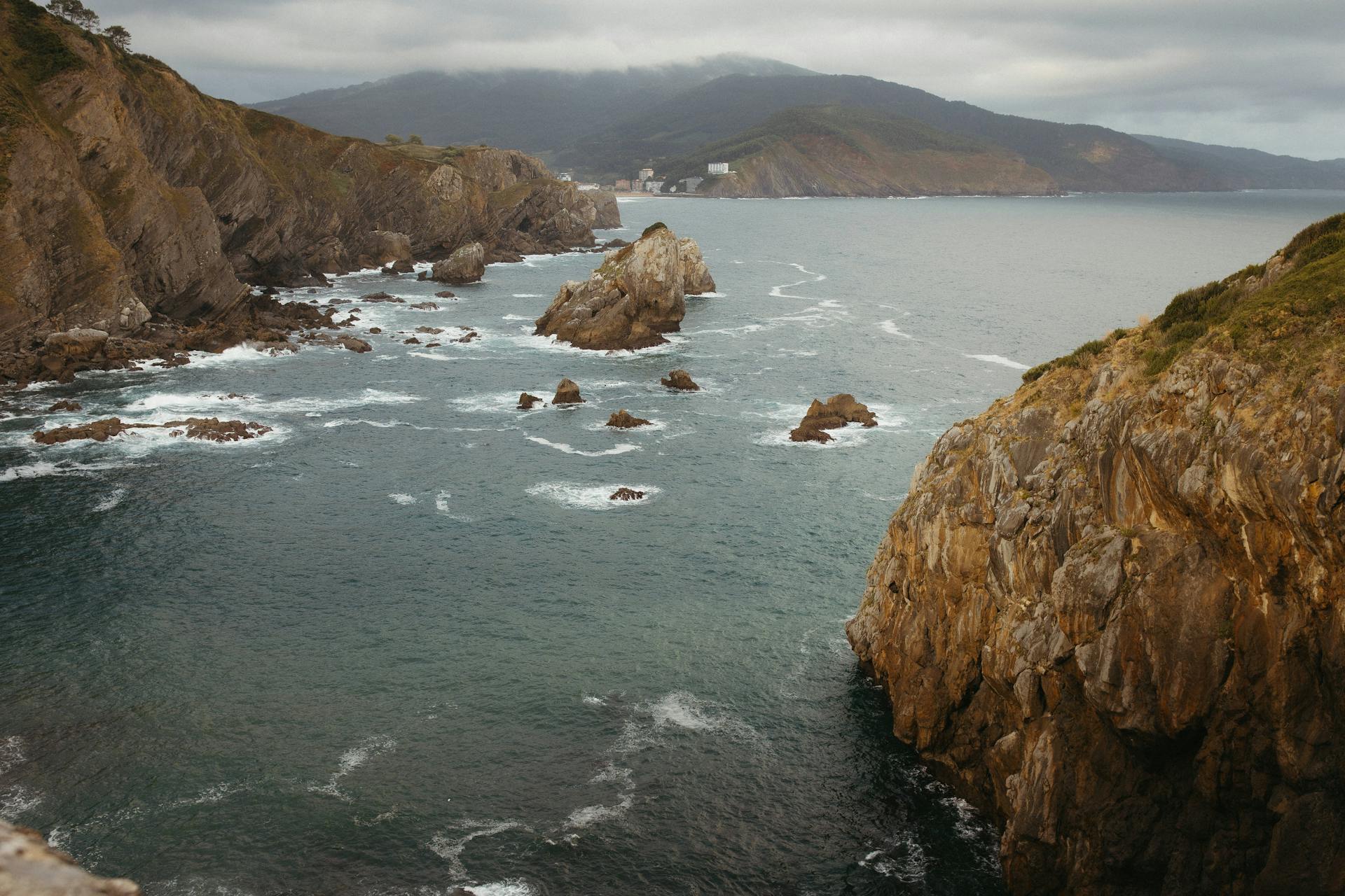 Rocks on Sea Coast near Gaztelugatxe Islet in Basque Country