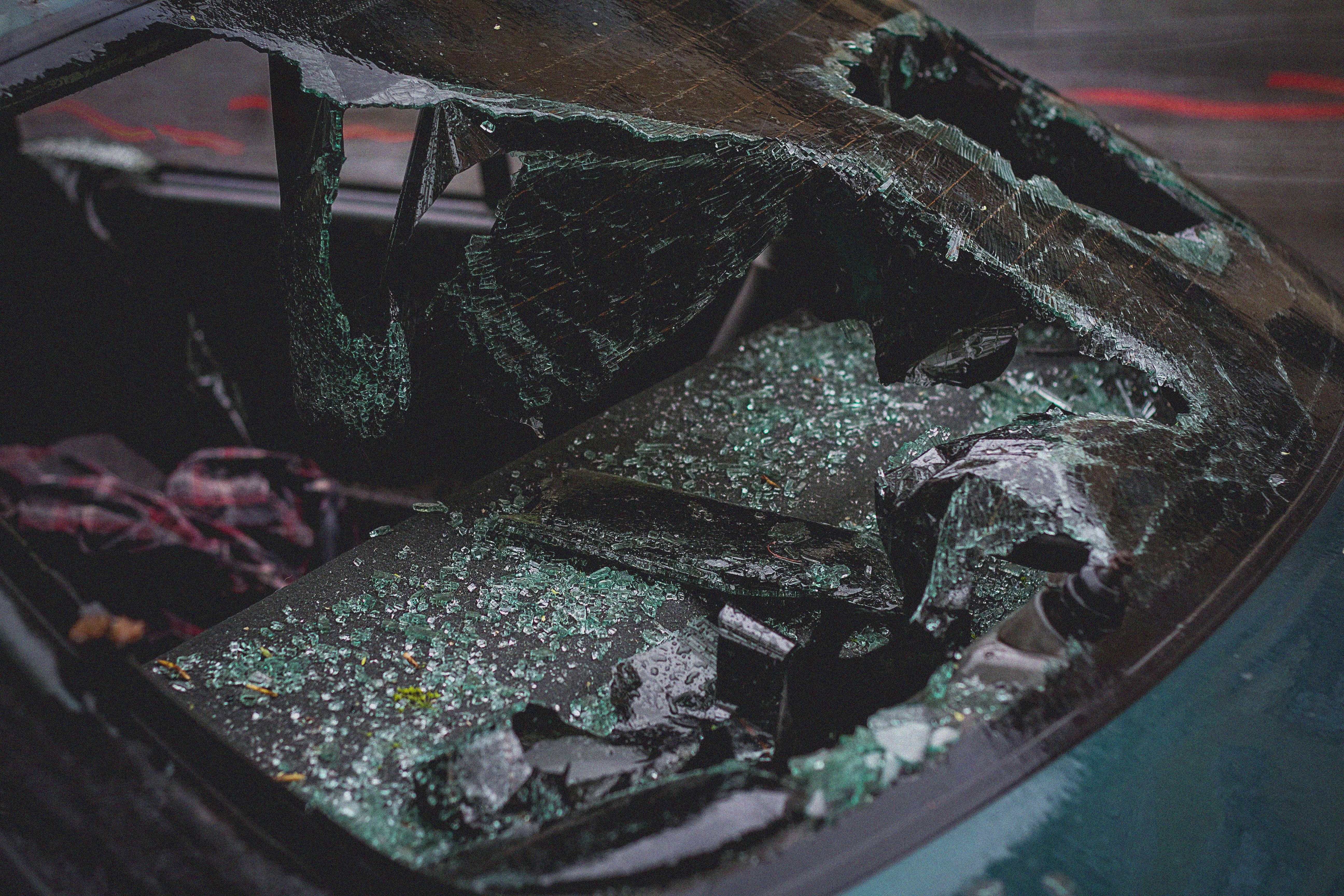 Broken windshield of a car