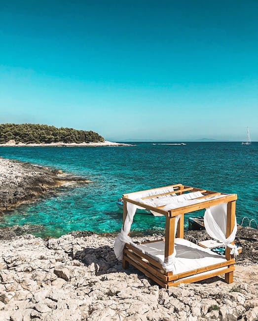 Idyllic cabana by turquoise waters in Split-Dalmatia, Croatia, perfect for relaxation.