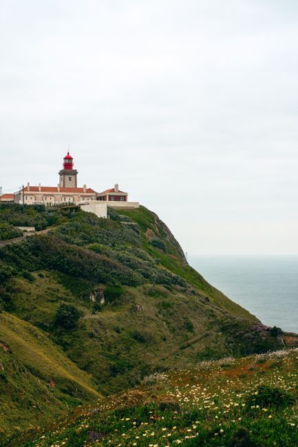 Majestic view of Cabo da Roca lighthouse on the Atlantic coast in Portugal.