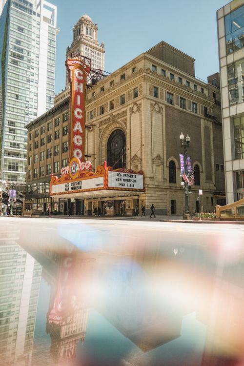 Free The famous Chicago Theater with its iconic sign on a sunny day. Stock Photo