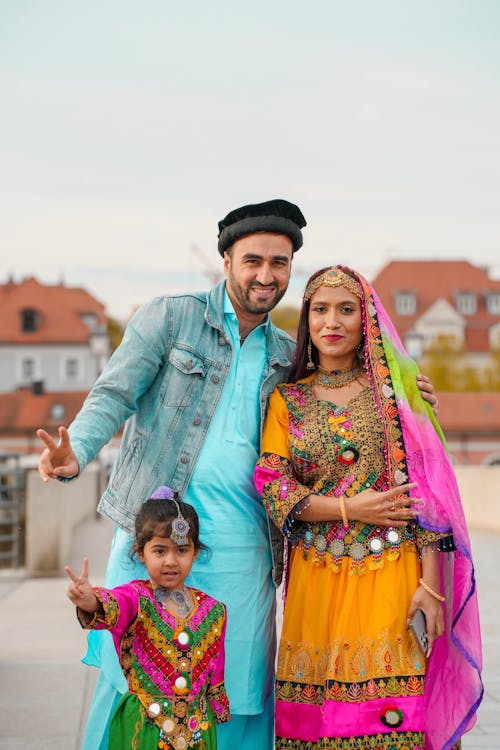 Family Posing in Traditional Costumes 