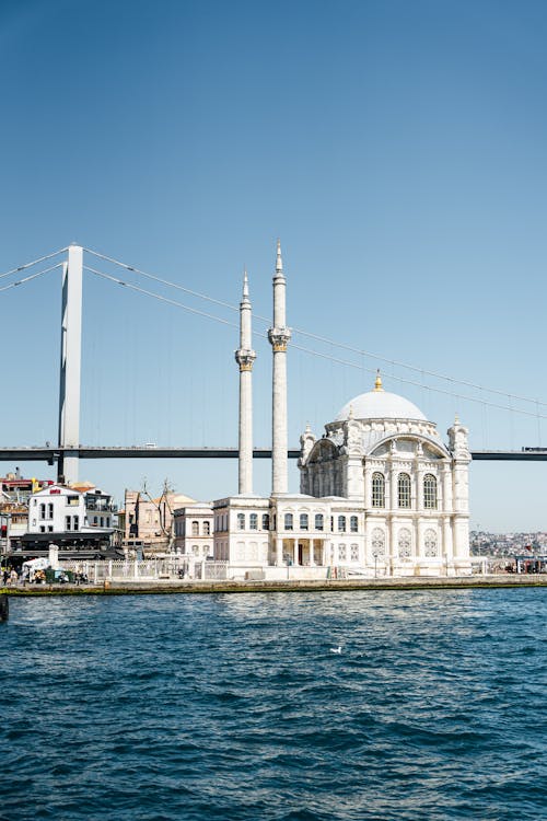 View of the Ortakoy Mosque and the Bosphorus Bridge in Istanbul, Turkey