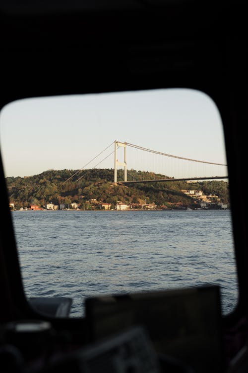 A view of a bridge from a boat
