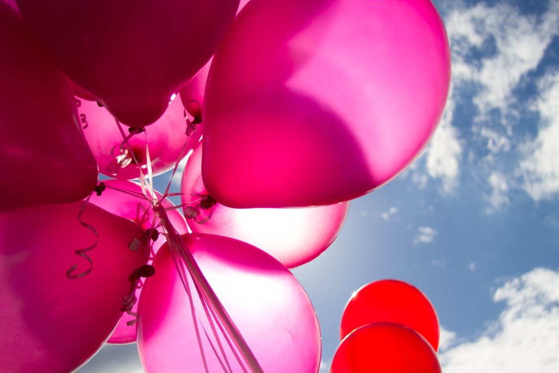 Free Low Angle Shot of Pink and Red Balloons Stock Photo