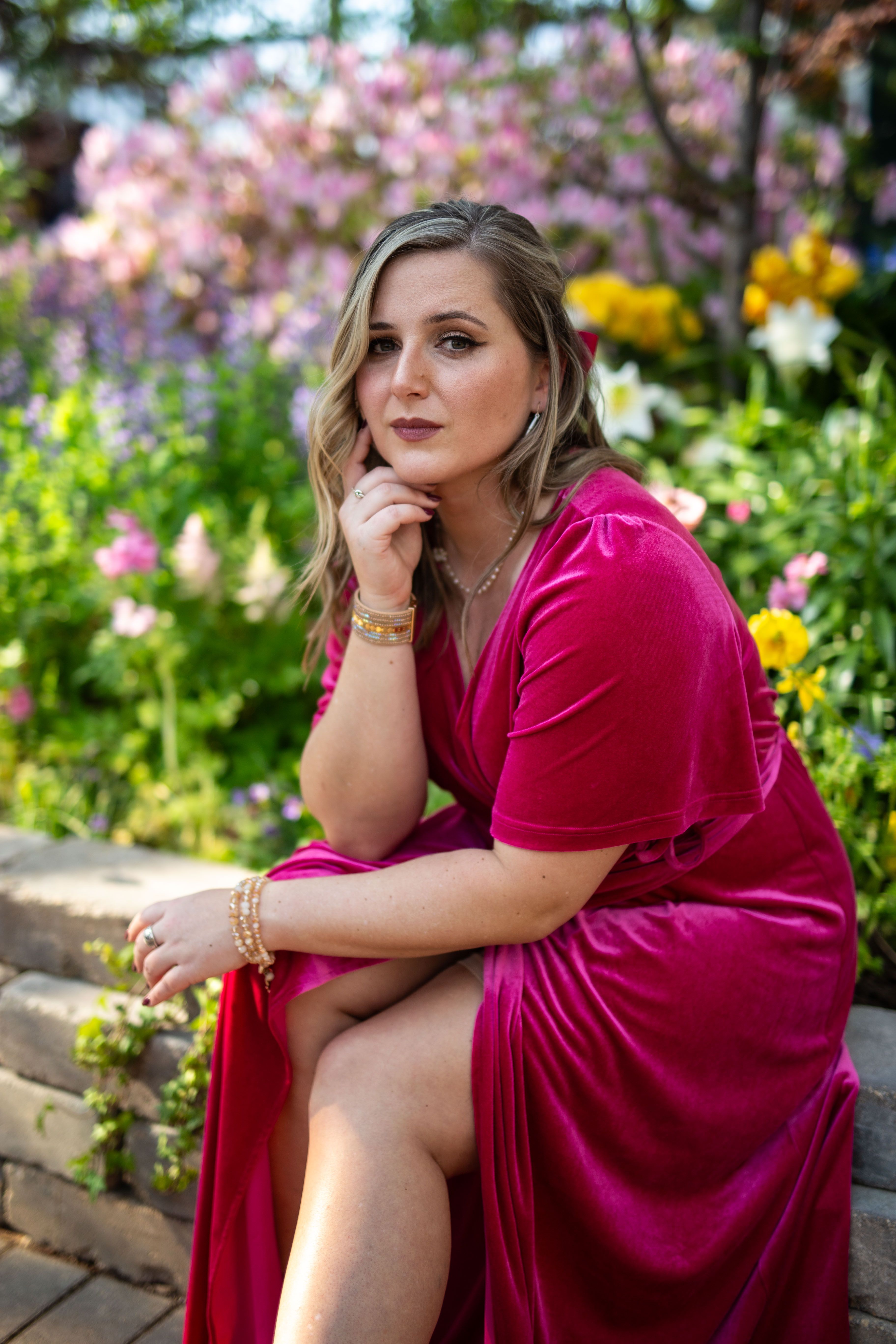 Woman Sitting in Pink Dress · Free Stock Photo