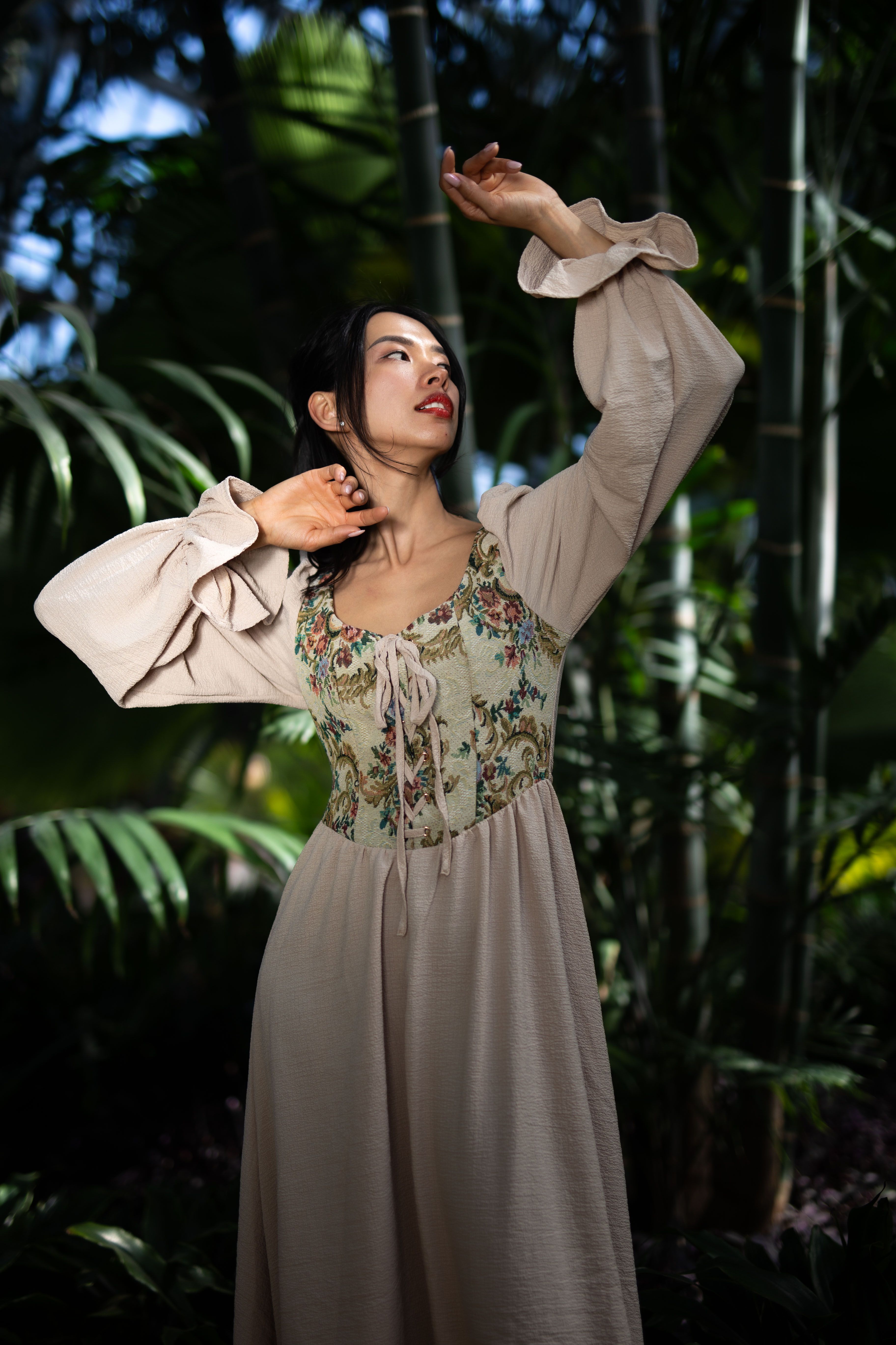 Woman Posing in a White Dress Among Plants · Free Stock Photo