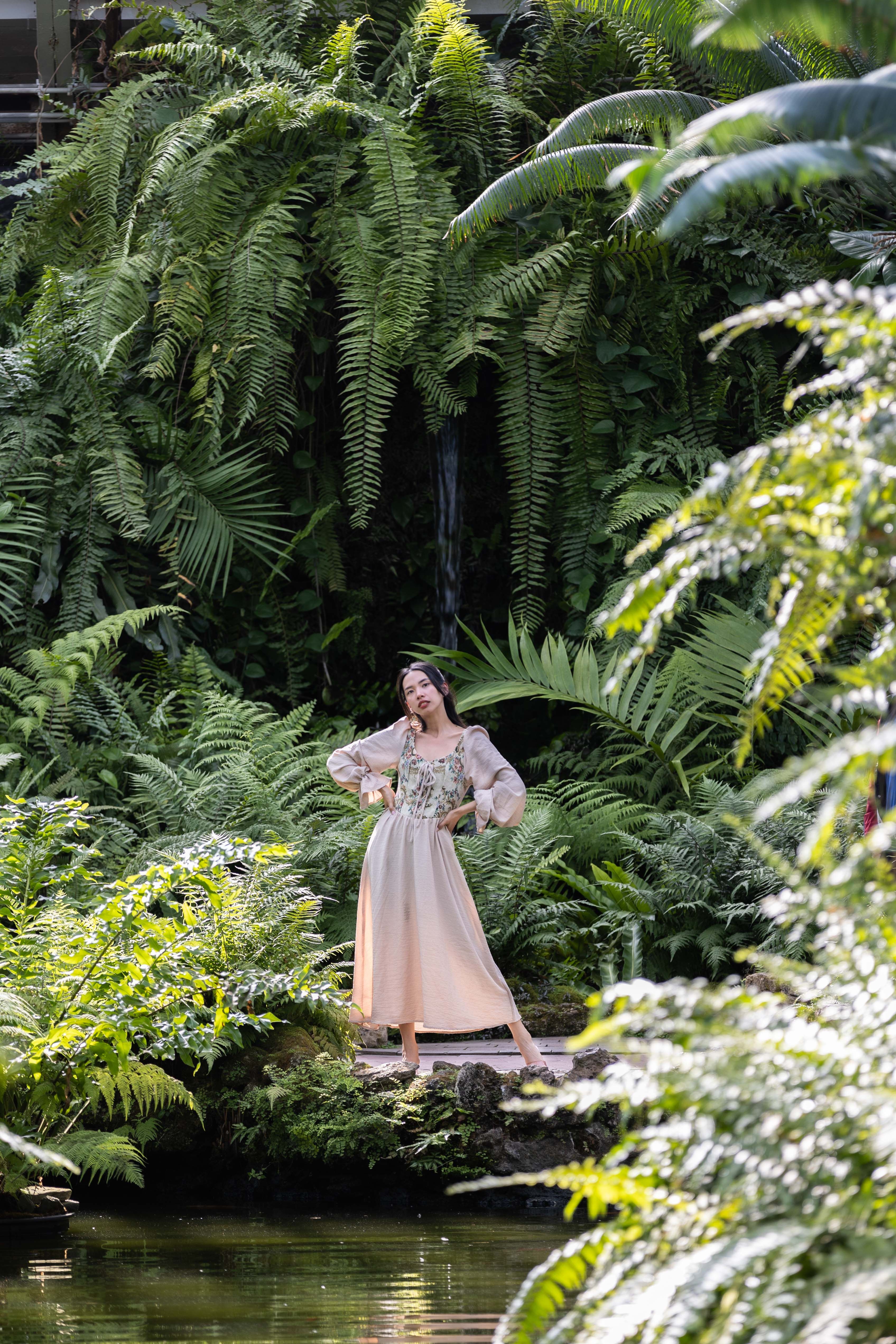 Model in Long Dress Posing in Garden Free Stock Photo Model in Long Dress Posing in Garden Free Stock Photo