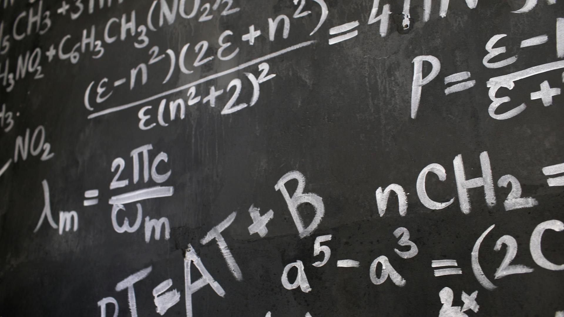 Close-up of Complicated Equations Written on a Blackboard