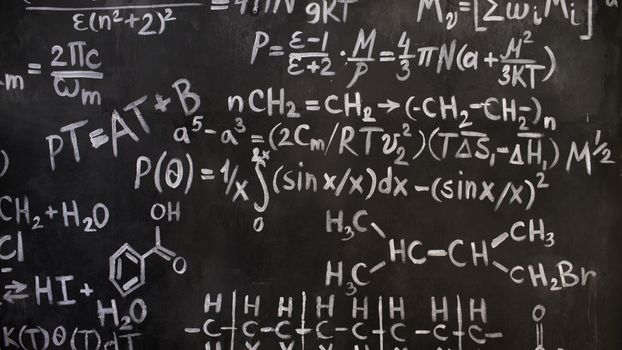 Close-up of Complicated Equations Written on a Blackboard