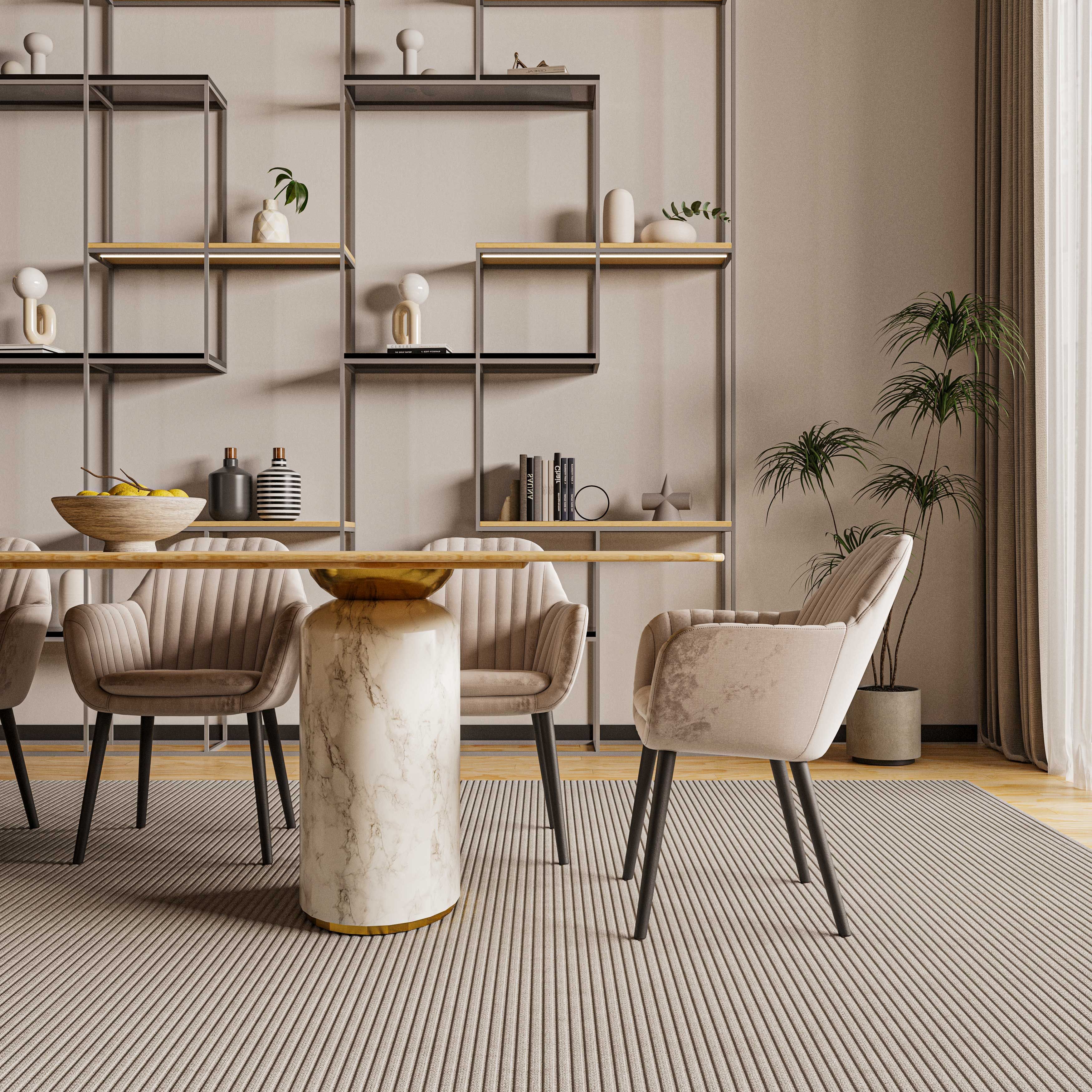 modern luxury boardroom with large table and neutral chairs