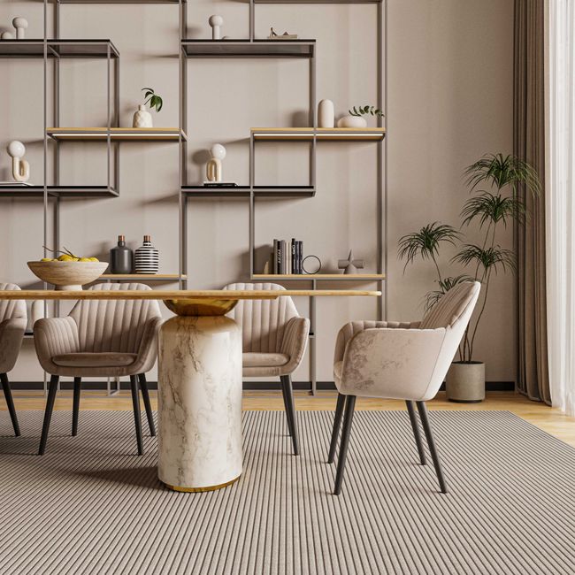 modern luxury boardroom with large table and neutral chairs