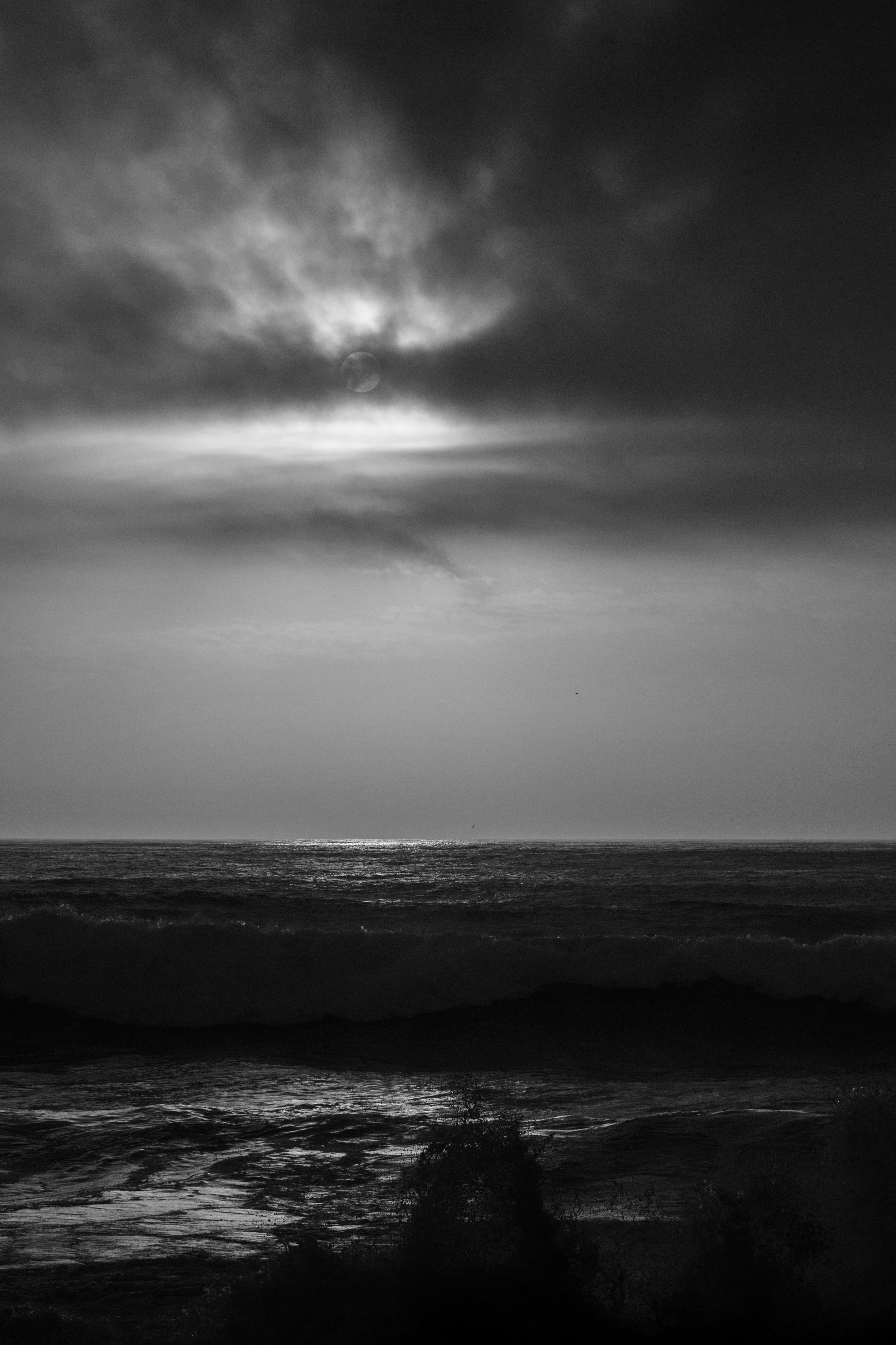 Black and White Photo of the Ocean under a Cloudy Sky · Free Stock Photo