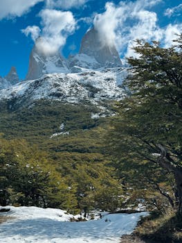 Breathtaking winter landscape of Mount Fitz Roy in Patagonia, Argentina.