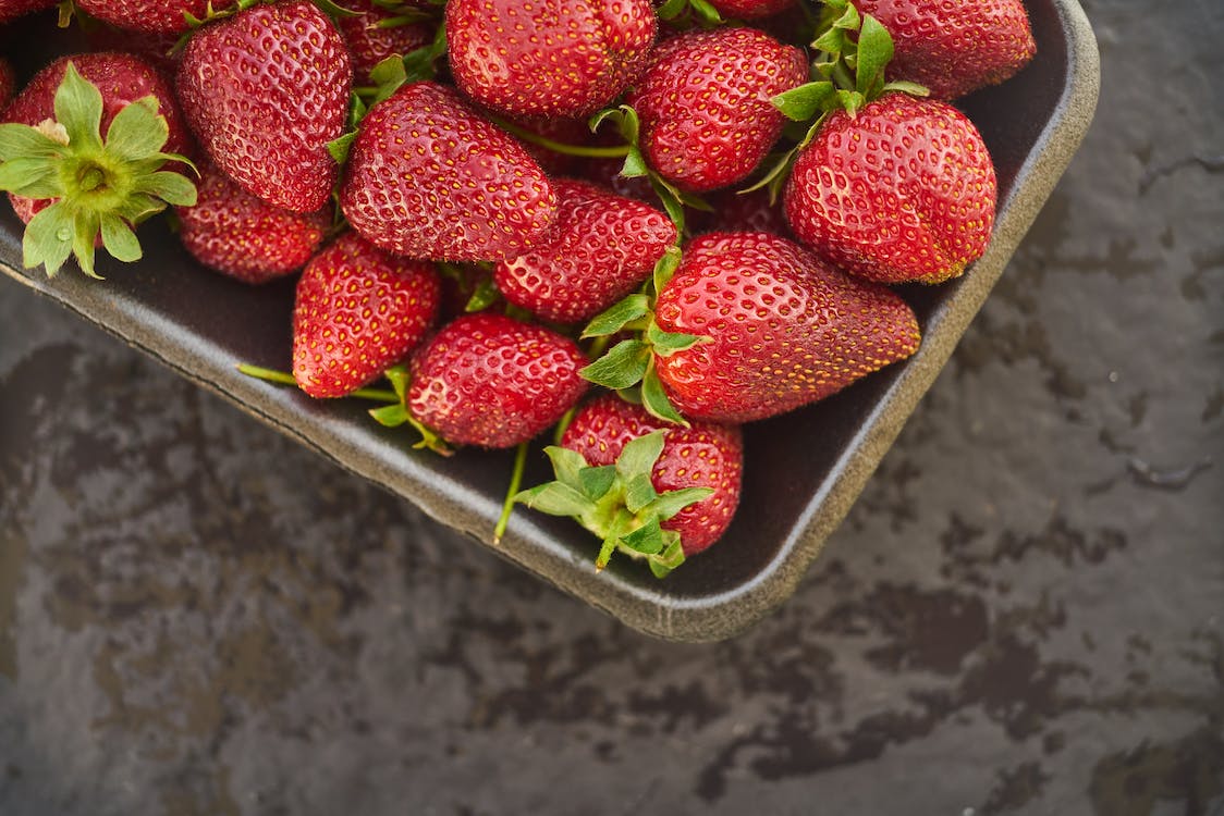 Free Red Strawberry Fruits on Gray Basket Stock Photo