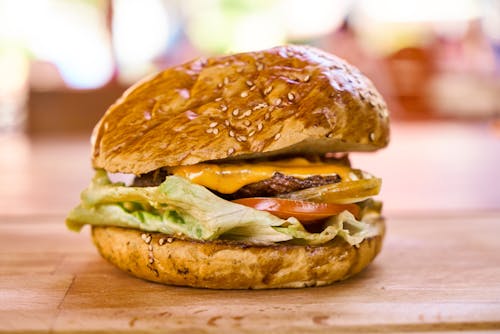 Hamburger On Wooden Board