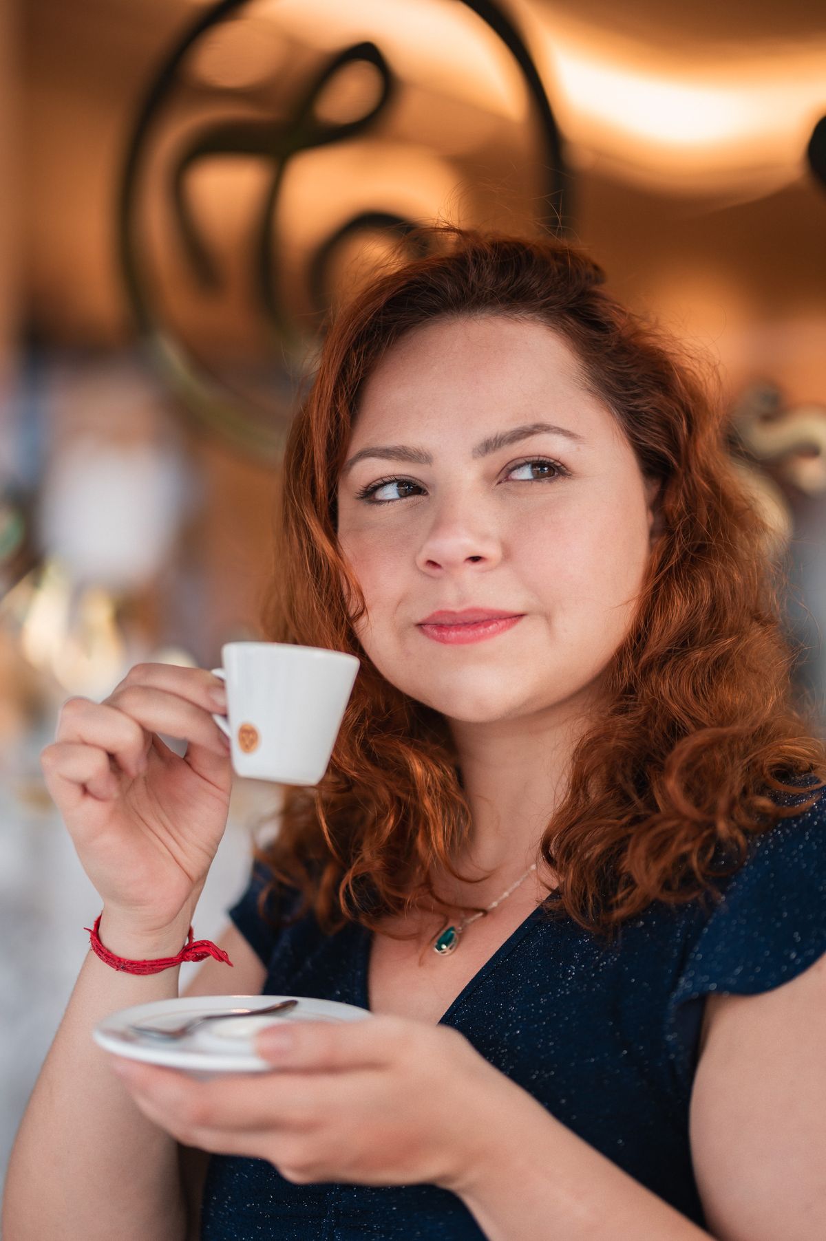 Woman enjoying coffee in a café