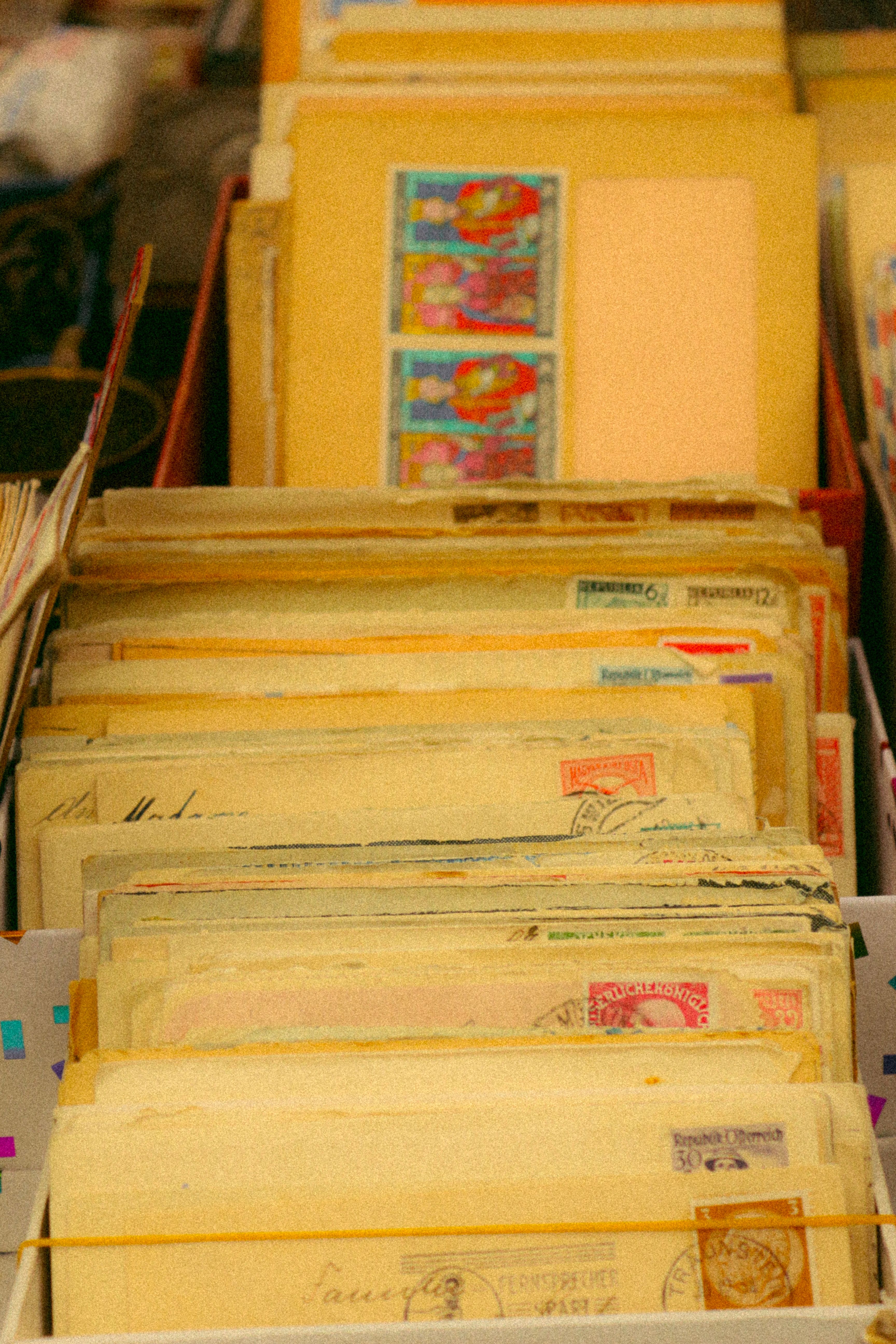 vintage envelopes and colourful stamps for journal pockets