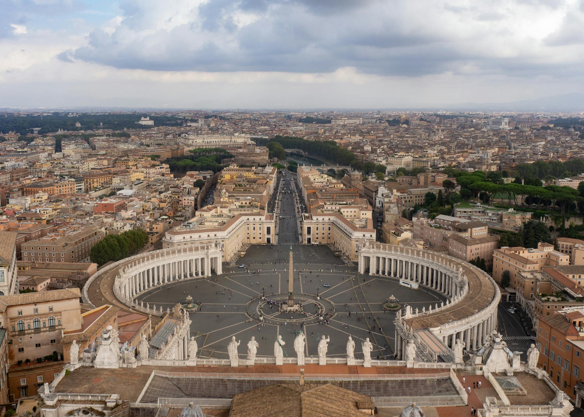 Aerial View of the Saint Peters Square in Vatican City, Rome, Italy