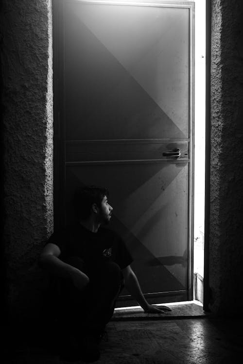 Free stock photo of black and white, curiosity, door