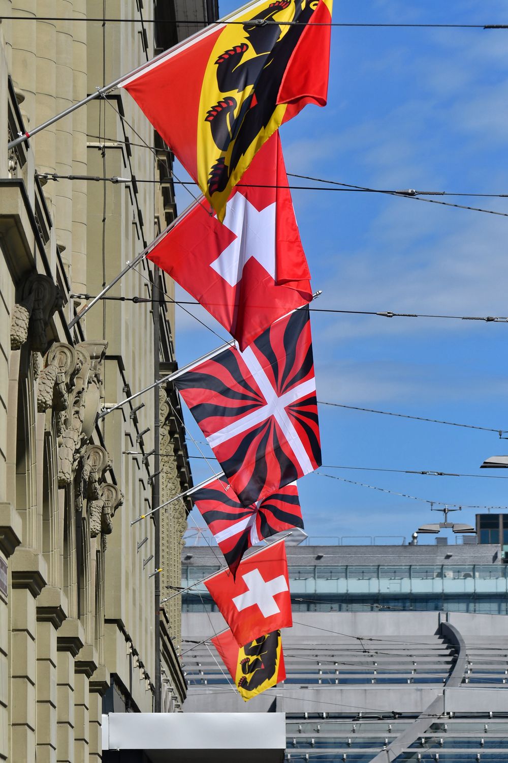Flags On Swiss Cantons On Facade Free Stock Photo flags-on-swiss-cantons-on-facade-free-stock-photo