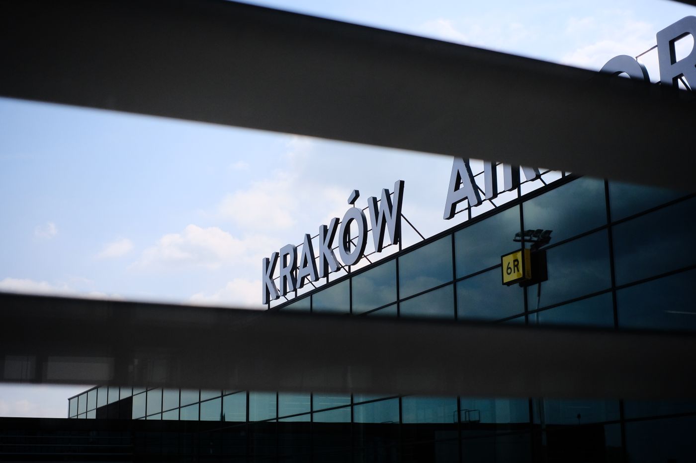 A detail of the glass facade of Kraków Airport