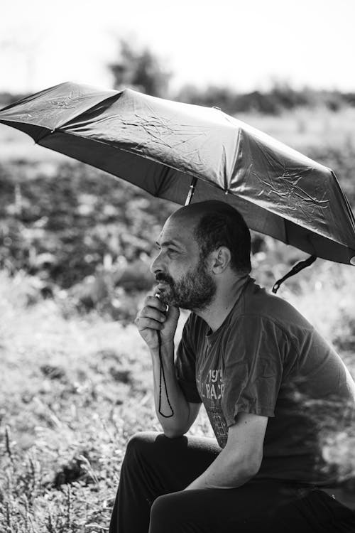 Základová fotografie zdarma na téma černobílý, déšť, deštník