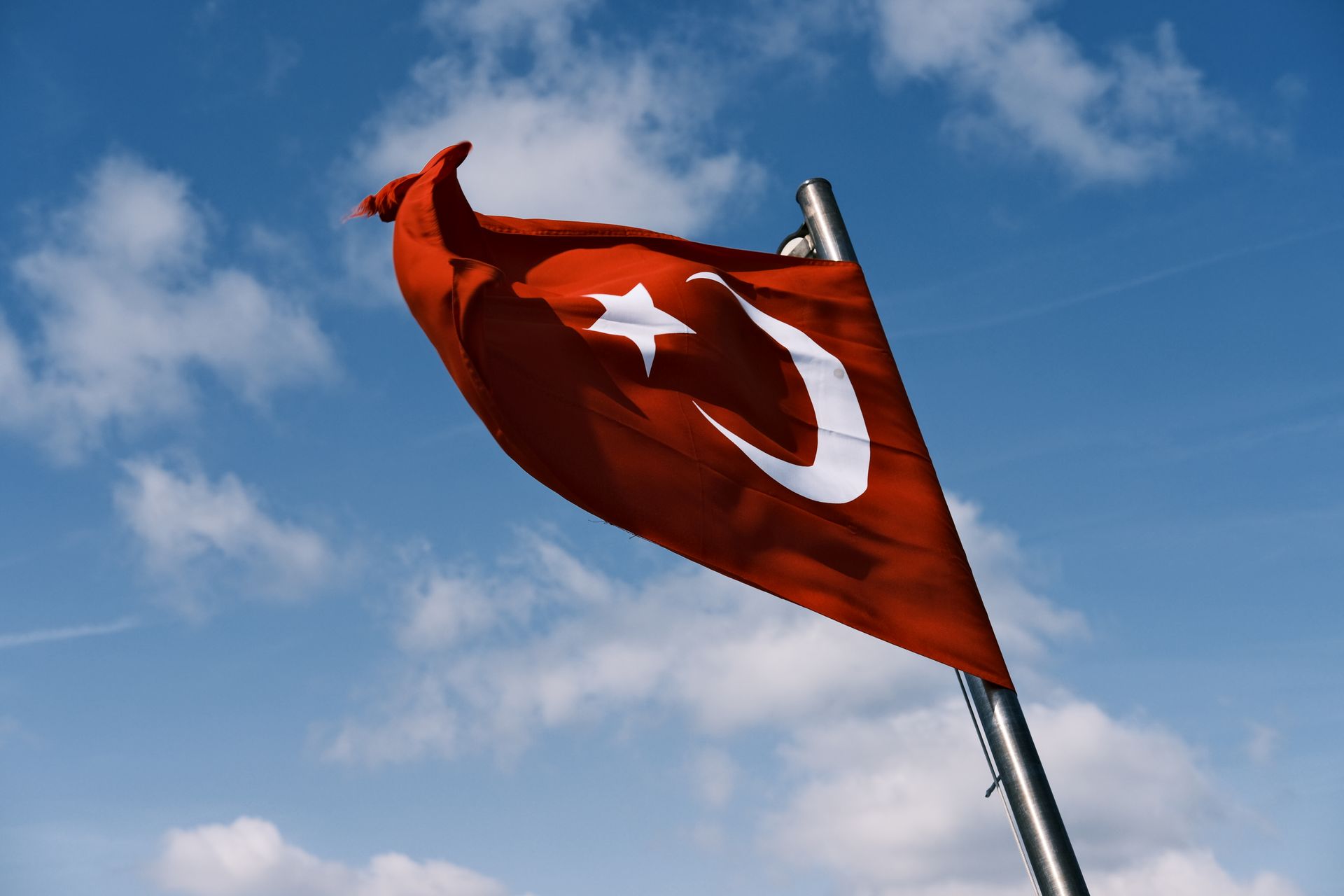 Turkish Flag Fluttering Against the Blue Sky