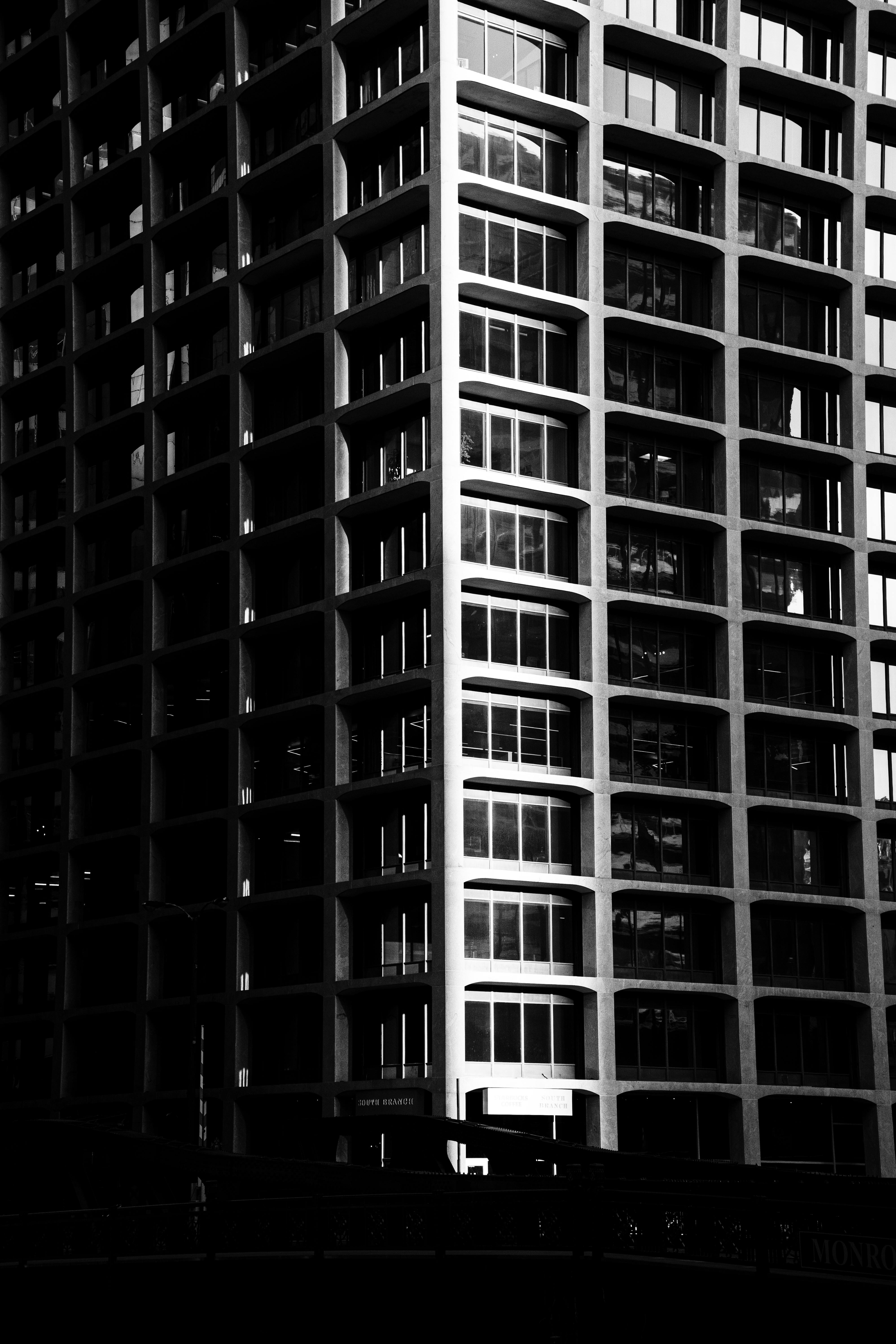 Stunning black and white shot of Chicago building showcasing urban architecture.