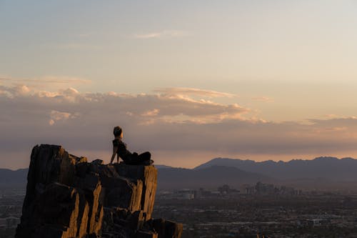 Climber resting at sunset