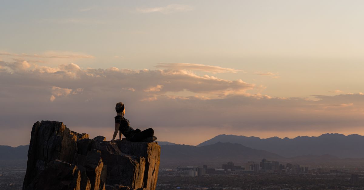 Phoenix and Scottsdale desert skyline with Camelback Mountain at sunset