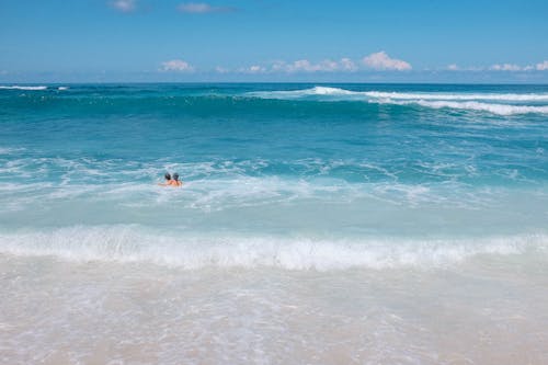 Two People Swimming on Beach