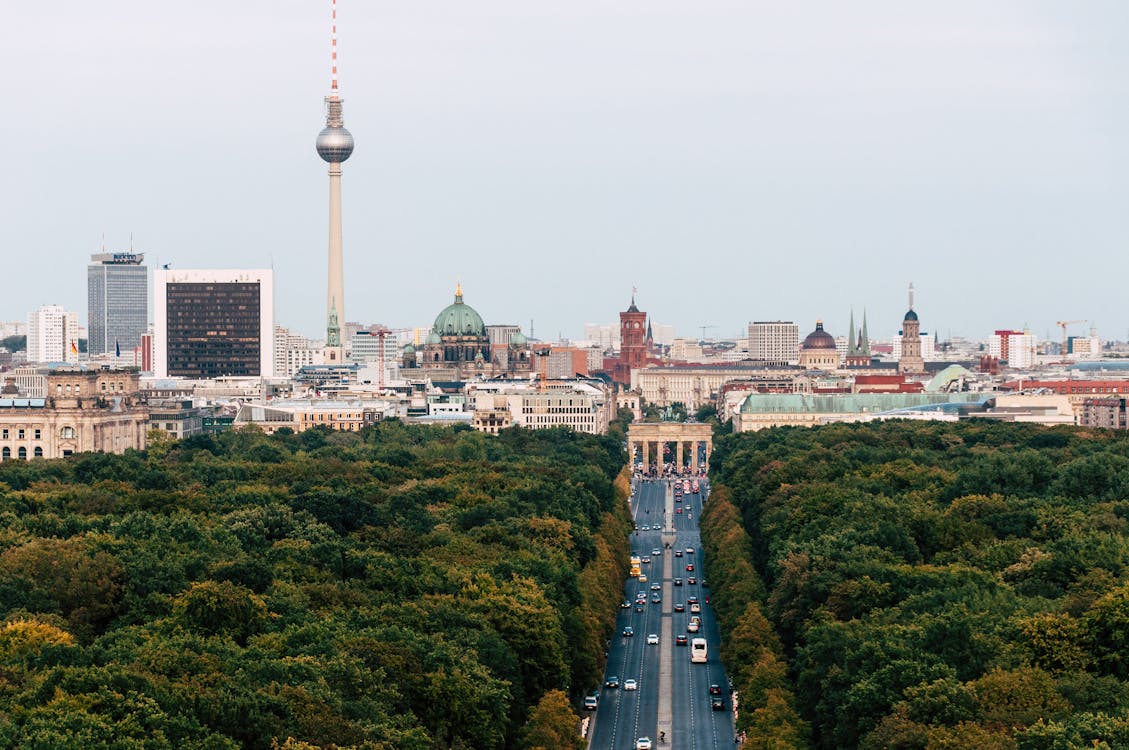 Berlin cityscape with trees and buildings