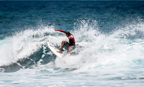 Homme Surfant Sur Un Plan D'eau