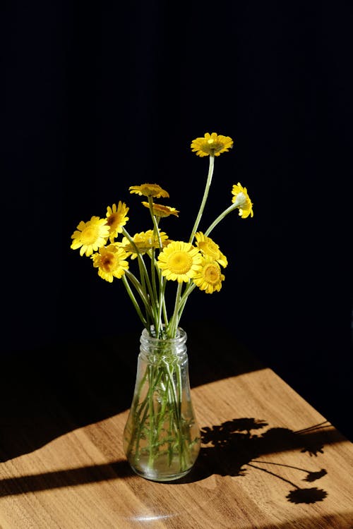 Yellow flowers in a vase on a table