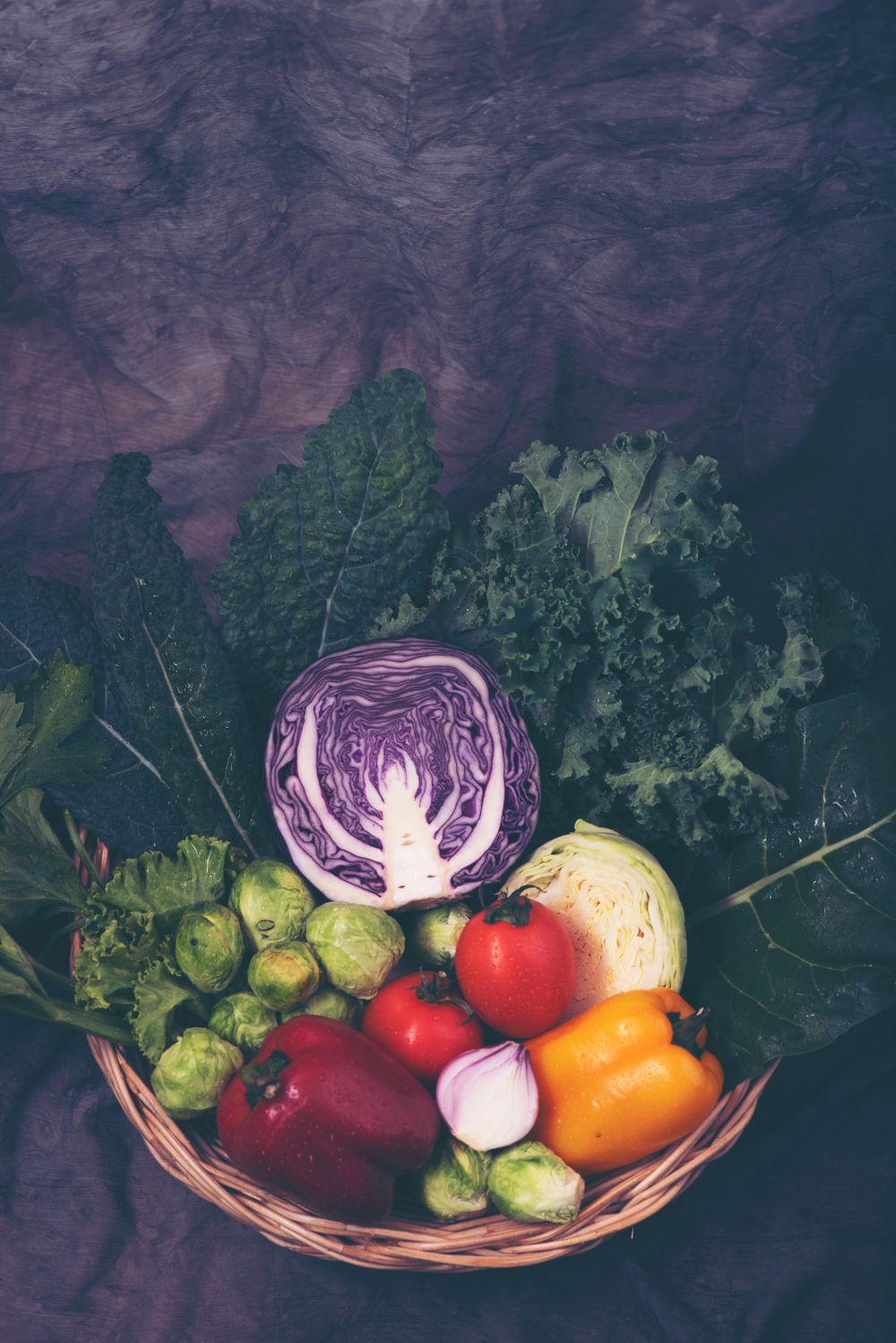 Basket of fresh colorful vegetables