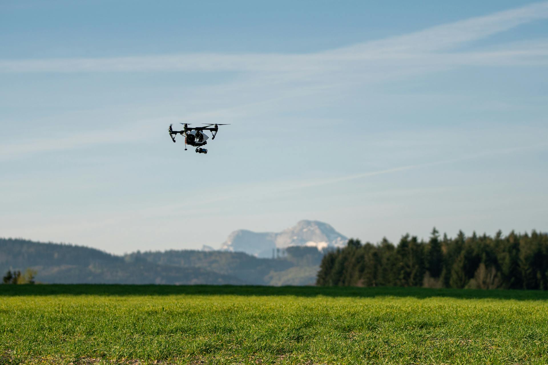 Black Drone on Flight at the Plains