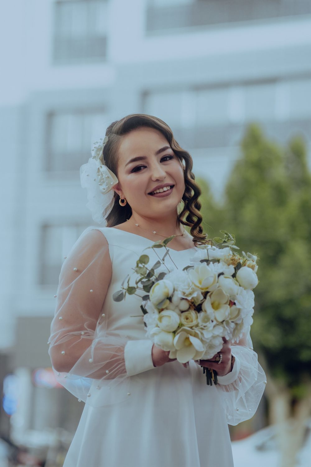 Bride in Wedding Dress Holding Bouquet · Free Stock Photo